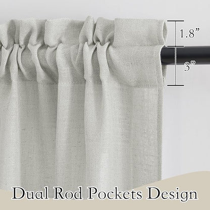 RYB HOME Linen Textured Sheer Curtains 45 inch Length, Half Privacy Sheers Drapes for Bathroom Bedroom Small Window Decor, Deep Grey, W 52 x L 45 inches, Set of 2