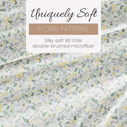 Linen Market 4 Piece Queen Sheet Set - Breathable, Double-Brushed Patterned Cooling Sheets – Oeko-TEX Certified Ultra Soft & Wrinkle-Free 16" Deep-Pocket Queen Sheets - Easy Care Wildflower Blue