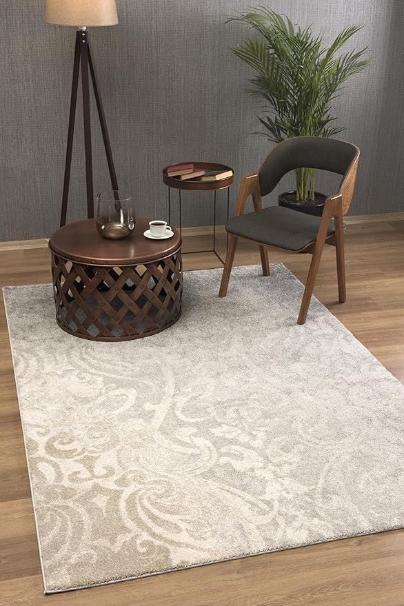 RUG BRANCH New Zealand Plush 4' x 6' (3'9" X 5'6") Modern Indoor Area Rug, Contemporary, Grey Beige - Living Room, Bedroom, Dining Room, and Kitchen