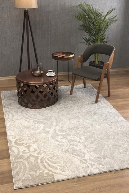RUG BRANCH New Zealand Plush 4' x 6' (3'9" X 5'6") Modern Indoor Area Rug, Contemporary, Grey Beige - Living Room, Bedroom, Dining Room, and Kitchen