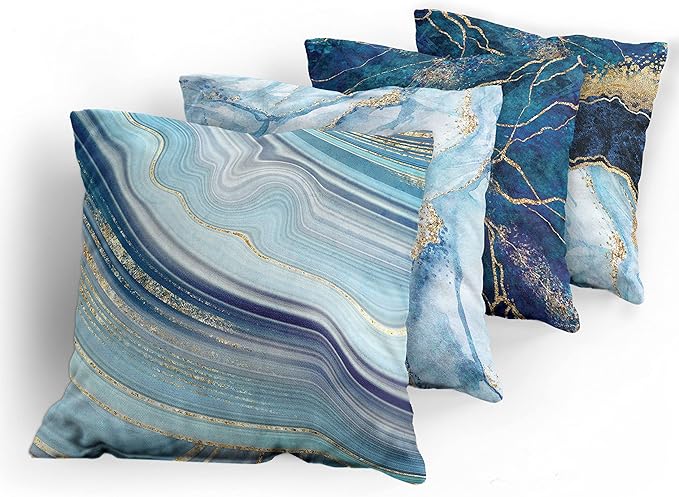 Ambesonne Marble Print Throw Pillow Cushion Case Pack of 4, Modern Themed Pastel Stone Stain Look Veins Marbling Aquatic Tones, Modern Accent Double-Sided Digital Printing, 20", Pale Blue Indigo