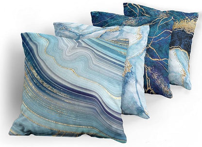 Ambesonne Marble Print Throw Pillow Cushion Case Pack of 4, Modern Themed Pastel Stone Stain Look Veins Marbling Aquatic Tones, Modern Accent Double-Sided Digital Printing, 20", Pale Blue Indigo