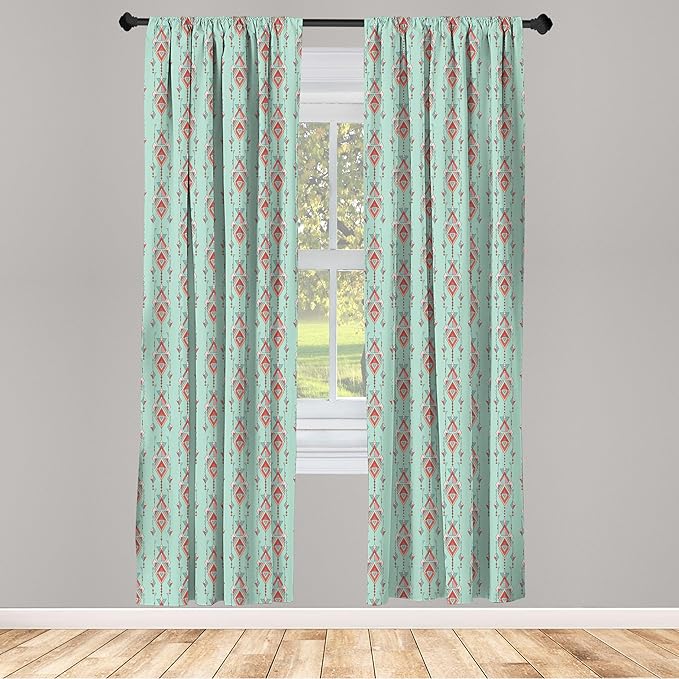 Ambesonne Southwestern Curtains, Vintage Tribal Triangles Peruvian Mexican Traditional Motifs in Pastel Colors, Window Treatments 2 Panel Set for Living Room Bedroom, Pair of - 28" x 84", Teal Red
