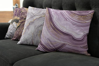 Ambesonne Marble Print Throw Pillow Cushion Case Pack of 4, Quartz Inspired Design of Stone Surface Look Print Modern Style Stained, Modern Accent Double-Sided Digital Printing, 24", Mauve Lilac Grey