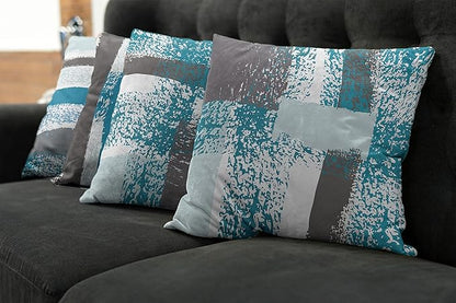Ambesonne Grunge Throw Pillow Cushion Case Pack of 4, Abstract Design Simplistic Minimal Stripes Brushstrokes Contemporary, Modern Accent Double-Sided Digital Printing, 16", Sea Blue Grey and White