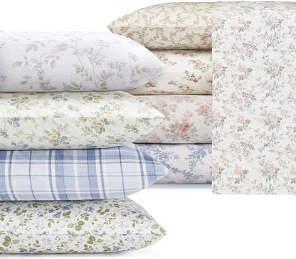 Laura Ashley Flannel Sheet Set, Audrey Pink, Queen (201592)