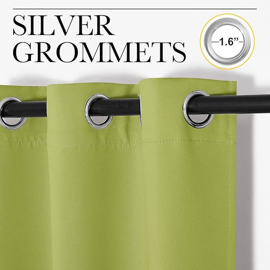 NICETOWN Fresh Green Blackout Curtains 86 inches Length for Living Room, 2 Panels, 55" Wide, Thermal Insulated Long Drapes for Large Window