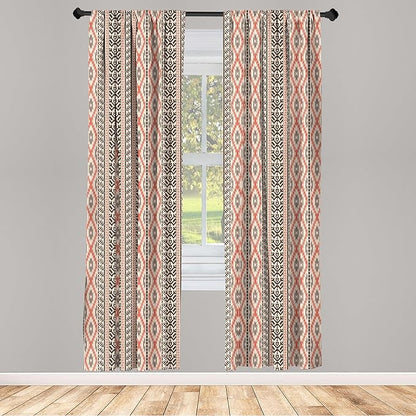 Ambesonne Southwestern Window Curtains, Traditional Vertical Borders Inspired by Prehistoric Art Ikat Style, Lightweight Decorative Panels Set of 2 with Rod Pocket, Pair of - 28" x 95", Brown Coral
