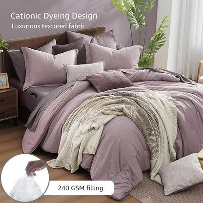 Monbix Full Size Comforter Set, Lilac Bedding Comforter for Full Size Bed Set Reversible, Bedding Sets Full 7 Pieces, Cationic Dyeing Bed in a Bag with Comforter, Sheets, Pillowcases & Shams