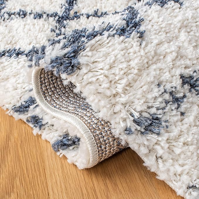 SAFAVIEH Arizona Shag Collection Runner Rug - 2'3" x 10', Ivory & Slate, Moroccan Design, Non-Shedding & Easy Care, 1.6-inch Thick, Ideal for The Living Room, Bedroom, Dining Room (ASG741M-210)