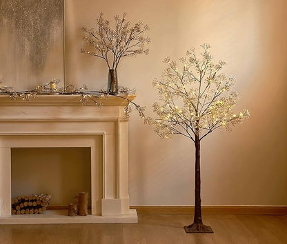 Hairui Lighted Baby Breath Flower Garland Battery Operated with Timer 48L Warm White LED 6FT, Artificial Gypsophila Vine Lights for Thanksgiving Christmas Decor Indoor Outdoor Use