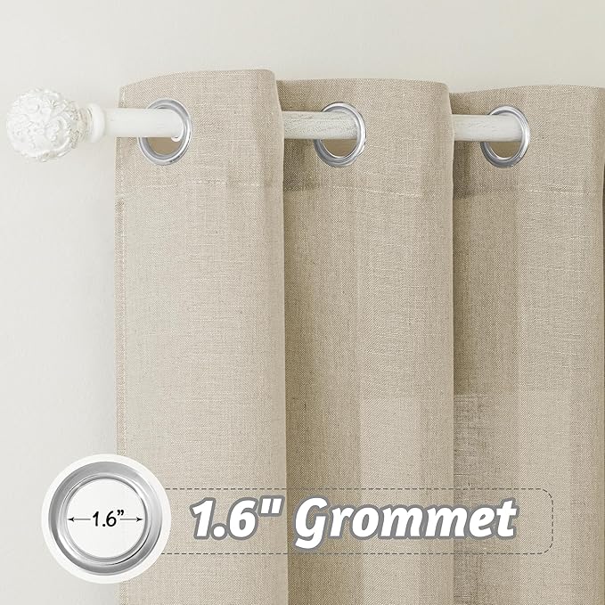 RYB HOME Linen Sheer Curtains for Living Room Bedroom Kitchen, Light Filtering Vertical Breathable Fabric Farmhouse Privacy Protection Window Drapes, W 60 x L 95 inches, Beige, 1 Panel