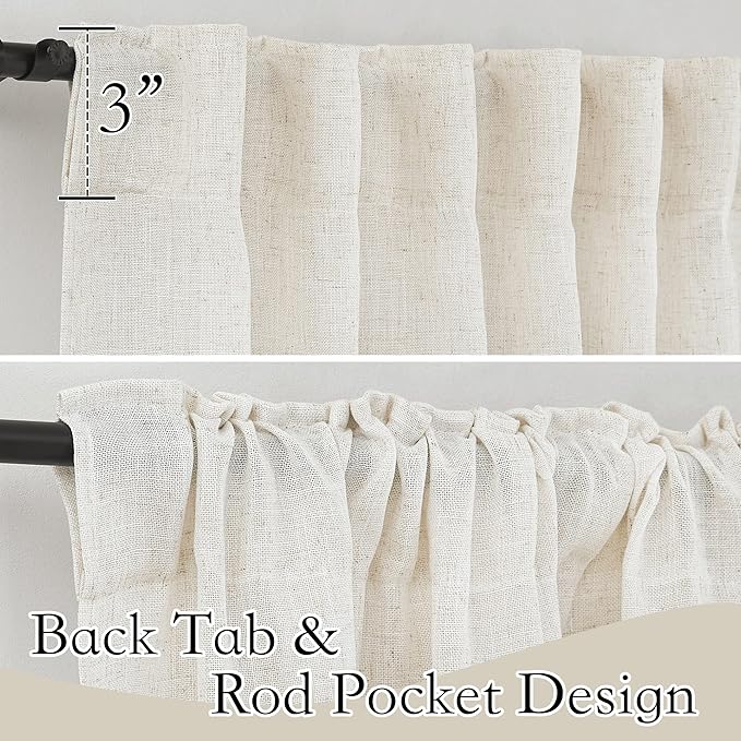 RYB HOME 108 inch Curtains - Flax Linen Blend Semi Sheer Light Glare Filtering Extra Long Drapes for Living Room Dining Doorway Farmhouse Office Sunroom, Linen, Wide 52" by Long 108", 2 Panels