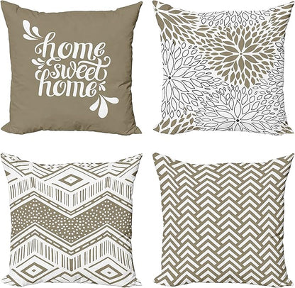 Ambesonne Geometric Throw Pillow Cushion Case Pack of 4, Home Phrase Minimal Zigzag Squama Dahlia Flowers Chevron Tribal, Modern Accent Double-Sided Digital Printing, 24", Cocoa White Charcoal Grey