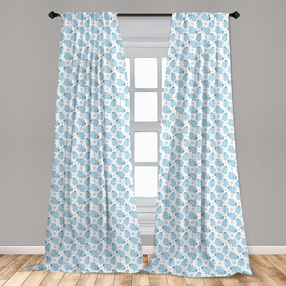 Ambesonne Animal Cartoon 2 Panel Curtain Set, Happy Smiling Pattern with Dots Animal, Lightweight Window Treatment Living Room Bedroom Decor, Pair of - 28" x 63", Pale Blue Sky Blue White