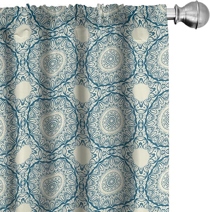 Ambesonne Circle Pattern Window Curtains, Wavy Bold Strokes Style Ornate Mandala Like Symmetrical Motif, Lightweight Decor 2-Panel Set with Rod Pocket, Pair of - 28" x 84", Petrol Blue Cream