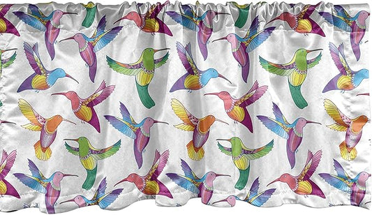 Lunarable Hummingbird Window Valance, Colorful Summer Cartoon Birds Exotic Fauna Design Colibri Pattern Illustration, Curtain Valance for Kitchen Bedroom Decor with Rod Pocket, 54" X 12", Lilac Green