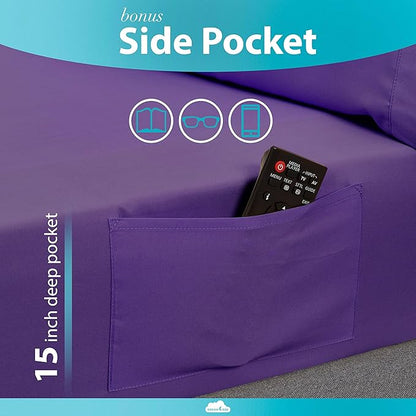 DREAMCARE Queen Sheet Set – 6 pcs Cooling Bed Sheets – up to 15” Deep Sheets Queen Size Bed Set – 2500 Supreme Collection – Extra Soft 100% Brushed Microfiber Hotel Luxury with Side Pocket – Purple