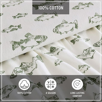 Eddie Bauer - King Sheets, Cotton Flannel Bedding Set, Brushed For Extra Softness, Cozy Home Decor (School of Fish, King)