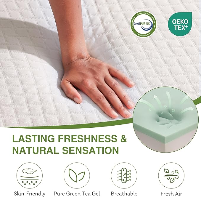 EGOHOME Twin XL Memory Foam Mattress, 5 Inch Bed Mattress in a Box with Cooling Green Tea Gel, Relieve Pressure with Medium Support, CertiPUR-US Certified, 80''L x 38''W, White