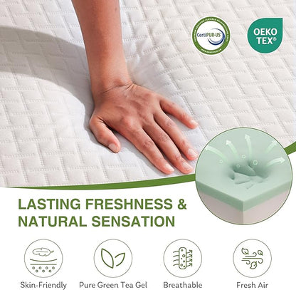 EGOHOME 12 Inch Queen Mattress, Memory Foam Mattress in a Box with Cooling Green Tea Gel, Relieve Pressure with Medium Support, CertiPUR-US Certified, 80''L x 60''W, White