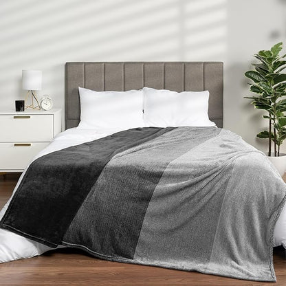 PAVILIA Black Ombre Fleece Throw Blanket for Couch, Soft Flannel Blanket for Sofa Bed Room, Plush Lightweight Dark Gray Black Gradient Blanket, Cozy Microfiber Decorative Gift Throw, 50x60