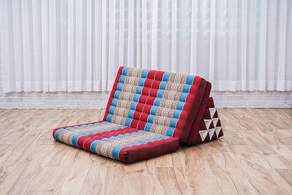 Leewadee 3-Fold Mat XXL with Triangle Cushion – Firm TV Pillow, Foldable Mattress with Cushion Made of Kapok, 67 x 31 inches, Blue Red