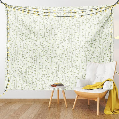 Lunarable Green and Beige Tapestry Twin Size, Green Leaves on Skinny Tangled Sprigs Fresh Nature Theme Foliage, Wall Hanging Bedspread Bed Cover Wall Decor, Twin Size, Pistachio Green