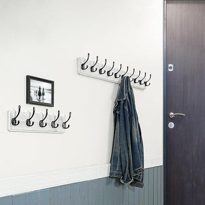 WEBI Coat Rack Wall Mounted,Coat Hooks Wall Mount,16" Hole to Hole,Large Coat Hanger Wall,5 Hooks for Hanging Coats,Hats,Jacket,Clothes,Entryway,Black/White,2 Packs