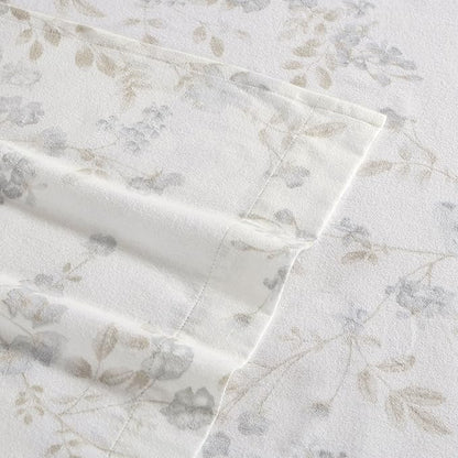 Laura Ashley - Flannel Sheets Full Size, Anti-Pilling & Wrinkle Resistant Cotton, Touchably Soft for All-Season Comfort - Bed Sheets with Matching Pillowcases & Fitted Sheet (Fawna Grey)
