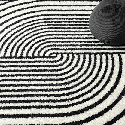 Abani Nuevo Collection Area Rug - Mid-Century Black and White Arch Knot Design - 6' Round - for Living Room, Bedroom & Office