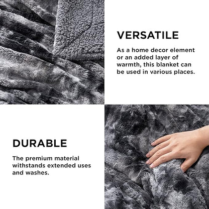 Bedsure GentleSoft Sherpa Fluffy Blanket King Size for Bed - Fleece Warm and Cozy for Women Gift, Plush & Fuzzy Faux Christmas Fur Blanket for Couch, Sofa Decor, Tie Dye Design, Grey, 108x90 Inches
