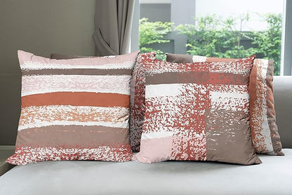 Ambesonne Grunge Throw Pillow Cushion Case Pack of 4, Abstract Design Simplistic Minimal Stripes Brushstrokes Contemporary, Modern Accent Double-Sided Digital Printing, 24", Taupe Paprika and Rose