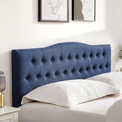 Tufted Upholstered Headboard Full Size, Sturdy and Durable Solid Wood Full XL headboard, Fabric Headboard Adjustable Height from 37” to 51”, Modern Button Diamond Design Head Board, Blue