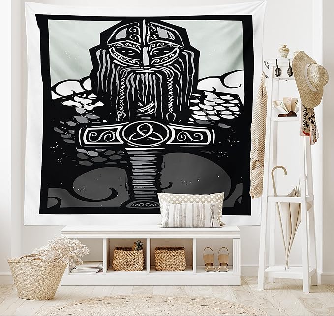 Lunarable Viking Tapestry, Thor Son of Odin Monochrome Design Guardian of Asgard Scandinavian Culture, Fabric Wall Hanging Decor for Bedroom Living Room Dorm, 45" X 30", Black White
