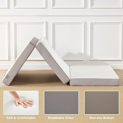 Folding Mattress - 4 Inch Memory Foam Tri-fold Mattress with Breathable & Washable Bamboo Fiber Fabric Cover - Foldable Guest Bed for Camping, Road Trip, Full