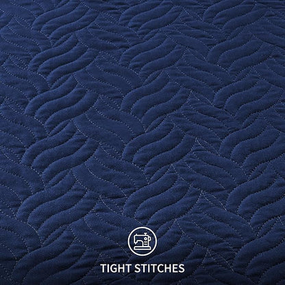 Love's cabin Quilts for Queen Bed Navy Blue Bedspreads - Soft Bed Summer Lightweight Bedspread Comforter - Modern Style Wave Pattern Coverlet for All Season - 3 Pieces (1 Quilt, 2 Pillow Shams)