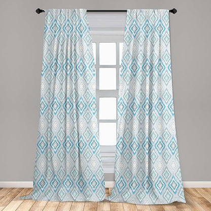 Ambesonne Ikat Curtains, Pale Colored Geometric Aztec Pattern Traditional Peruvian Culture Elements, Window Treatments 2 Panel Set for Living Room Bedroom, Pair of - 28" x 84", Sky Blue Pale Grey