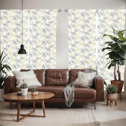 Ambesonne Dragonfly Window Curtains Pack of 2, Colorful Silhouettes of Exotic Insects Open Wings Beauty of Nature, Lightweight Set with Rod Pocket, 4 Panels of - 28" x 63", Green Mustard