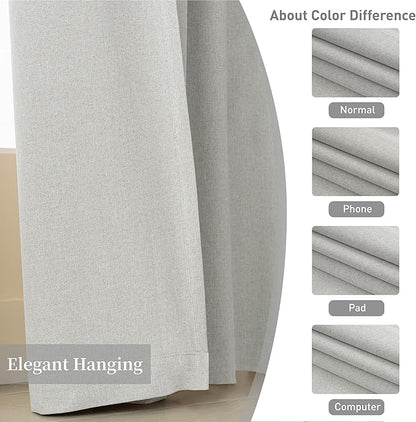 KangBang 90 Inch Blackout Curtains 2 Panels,Hook Belt Back Tab Rustic Farmhouse Linen Curtains, Healing Colors Pleated Curtain Drapes for Living Room(52 by 90 Inches Long, Light Grey)