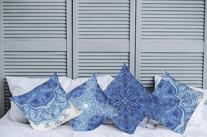 Ambesonne Ethnic Throw Pillow Cushion Case Pack of 4, Mandala Inspired Folk Art Themed Creative Motifs Mosaic Like Illustration Print, Modern Accent Double-Sided Digital Printing, 18", Blue White