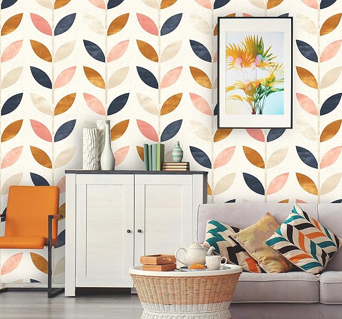 Removable Peel 'n Stick Wallpaper, Self-Adhesive Wall Mural, Rose Gold Blue Floral Pattern, Nursery Baby’s Room Decor • Scandinavian Design (24"W x 108"H Inches)