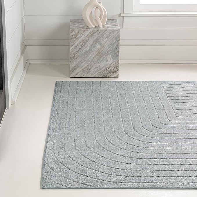 Eyely NCS101F-8 Odense High-Low Minimalist Angle Geometric Light Blue/Cream 8 ft. x 10 ft. Indoor/Outdoor Area Rug, for Home, Backyard, Patio, Porch, Bedroom, Kitchen, Living Room