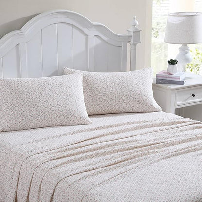 Laura Ashley - Flannel Sheets Full Size, Anti-Pilling & Wrinkle Resistant Cotton, Touchably Soft for All-Season Comfort - Bed Sheets with Matching Pillowcase & Fitted Sheet (Evie Pink)