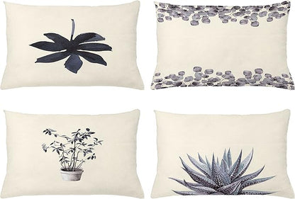 Ambesonne Botanical Throw Pillow Cushion Case Pack of 4, Minimalist Watercolor Painting Leaves Agave Branches Plant in a Pot, Modern Accent Double-Sided Printing, 20" x 12", Purpleblue and Dimgray