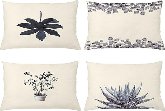 Ambesonne Botanical Throw Pillow Cushion Case Pack of 4, Minimalist Watercolor Painting Leaves Agave Branches Plant in a Pot, Modern Accent Double-Sided Printing, 20" x 12", Purpleblue and Dimgray