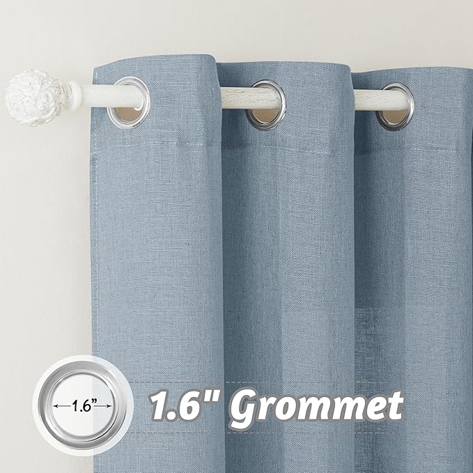 RYB HOME Elegant Semi Sheer Curtains for Nursery Kids Room, Linen Blended Burlap Fabric Light Filtering Breathable Bohemian Home Decor for Living Room Bedroom, Dusty Blue, W 100 x L 90, 1 Pc