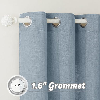 RYB HOME Extra Long Natural Linen Curtains 108 inch Length, Light Filtering Airy Fabric for Bedroom Home Office Cottage, Modern Vertical with Wrinkle Resistance, Dusty Blue, W 100 x L 108, 1 Pc