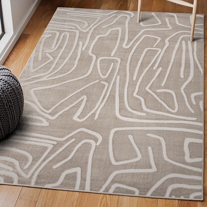 JONATHAN Y Graphic Lines High-Low Indoor Area Rug 4X6 Beige/Cream, Alcina Modern Scandinavian for Living Room, Bedroom, Kitchen, Easy-Cleaning, High Traffic, Pet-Friendly, Non-Shedding SND102A-4