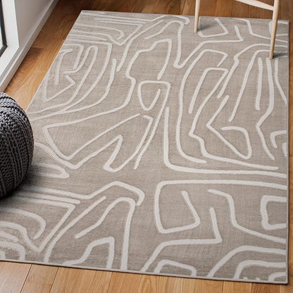 JONATHAN Y Graphic Lines High-Low Indoor Area Rug 5X8 Beige/Cream, Alcina Modern Scandinavian for Living Room, Bedroom, Kitchen, Easy-Cleaning, High Traffic, Pet-Friendly, Non-Shedding SND102A-5
